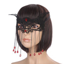 Mysterious Lacy Black Eye Mask Eyepatch Fox Pattern Dangle Tassel Mask Ball Carnival Halloween Party Women Eyemask