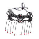 Mysterious Lacy Black Eye Mask Eyepatch Fox Pattern Dangle Tassel Mask Ball Carnival Halloween Party Women Eyemask