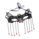 Mysterious Lacy Black Eye Mask Eyepatch Fox Pattern Dangle Tassel Mask Ball Carnival Halloween Party Women Eyemask