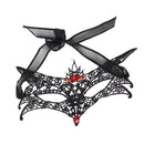 Women Hollow Lace Red Rhinestone Drill Fox Shaped Black Head Mask Eyemask for Halloween Masquerade Costume Cosplay