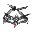 Women Hollow Lace Red Rhinestone Drill Fox Shaped Black Head Mask Eyemask for Halloween Masquerade Costume Cosplay