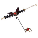 Retro Charm Women Sexy Black Lace Bracelet Ring Chain with Butterfly Pattern Red Rhinestone for Halloween Christmas Masquerade