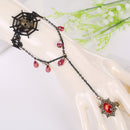 Latest Novel Charm Black Lace Bracelet Adjustable Ring Chain with Gold Skeleton Head Spider Cobweb Red Rhinestone for Halloween