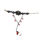 Latest Novel Charm Black Lace Bracelet Adjustable Ring Chain with Gold Skeleton Head Spider Cobweb Red Rhinestone for Halloween