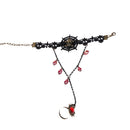 Latest Novel Charm Black Lace Bracelet Adjustable Ring Chain with Gold Skeleton Head Spider Cobweb Red Rhinestone for Halloween