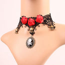 Retro Handmade Craft Lace Royal Vampire Choker Gothic Necklace Bracelet Black Pendant Chain
