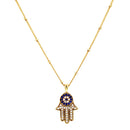 Women Girls Crystal AAA Zircon Evil Eye Hamsa Hand Pendant Necklace Jewelry Gifts Gold
