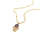 Women Girls Crystal AAA Zircon Evil Eye Hamsa Hand Pendant Necklace Jewelry Gifts Gold