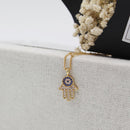 Women Girls Crystal AAA Zircon Evil Eye Hamsa Hand Pendant Necklace Jewelry Gifts Gold