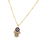 Women Girls Crystal AAA Zircon Evil Eye Hamsa Hand Pendant Necklace Jewelry Gifts Gold
