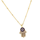 Women Girls Crystal AAA Zircon Evil Eye Hamsa Hand Pendant Necklace Jewelry Gifts Gold