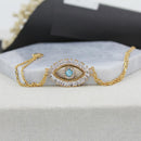 Shiny Zircon Blue Opal Evil Eye Bracelet Bangle Lucky Charms Lady Friends Wedding Jewelry
