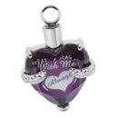 Purple Crystal Rhinestone Heart Pendant Cremation Keepsake Jewelry Ash Urn Holder