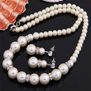Women Bridal Wedding Faux Pearl Rhinestone Necklace Earrings Jewelry Set