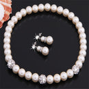 Women Bridal Wedding Faux Pearl Rhinestone Necklace Earrings Jewelry Set