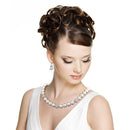 Women Bridal Wedding Faux Pearl Rhinestone Necklace Earrings Jewelry Set