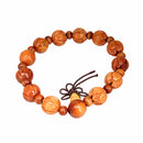 Brown Wood Carved Flower Beads Yoga Antique Buddha Charming Mala Bracelet for Prayer