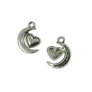 50Pieces Silver Moon Heart Pendant Valentine's Day Charms Jewelry DIY Making Pendant for Necklace Earrings Bracelet Pendant
