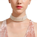 4 Strand Multi Layer White Imitation Pearl Choker Bib Statement Wedding Lady Collar Necklace