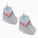Women Bohemian Big Long Tassel Beads Dangle Earrings Vintage Party Jewelry