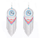 Women Bohemian Big Long Tassel Beads Dangle Earrings Vintage Party Jewelry