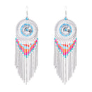 Women Bohemian Big Long Tassel Beads Dangle Earrings Vintage Party Jewelry