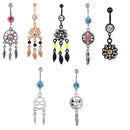 7 Pieces Stainless Steel Rhinestone Dangle Belly Navel Ring Piercing 14g