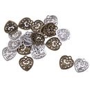 20 Pieces Hollow Filigree Heart Shape Zinc Alloy Metal Fashionable Beads For Jewelry Making