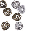 20 Pieces Hollow Filigree Heart Shape Zinc Alloy Metal Fashionable Beads For Jewelry Making