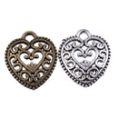20 Pieces Hollow Filigree Heart Shape Zinc Alloy Metal Fashionable Beads For Jewelry Making