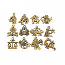 24 Pieces Vintage Tibetan Birth Sign Zodiac Constellation Jewelry Beads Crafts Birthday Gift Jewelry