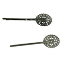 10Pcs Hematite Jet Black Filigree Hair Clip Bobby Pin Headwear Oval Flower