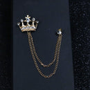 Charming Chain Brooch Crown Crystal Women Men's Tassel Brooch Pin Corsage