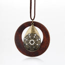 Women Girls Vintage Water Drop Shaped Wood Sweater Pendant Necklace Chain
