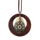 Women Girls Vintage Water Drop Shaped Wood Sweater Pendant Necklace Chain