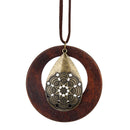 Women Girls Vintage Water Drop Shaped Wood Sweater Pendant Necklace Chain