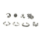 8pcs Women Cuff Earrings Set Antique Silver Sun Fatima Carved Stud Earrings