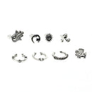 8pcs Women Cuff Earrings Set Antique Silver Sun Fatima Carved Stud Earrings