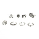 8pcs Women Cuff Earrings Set Antique Silver Sun Fatima Carved Stud Earrings
