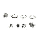 8pcs Women Cuff Earrings Set Antique Silver Sun Fatima Carved Stud Earrings