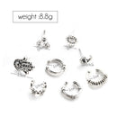 8pcs Women Cuff Earrings Set Antique Silver Sun Fatima Carved Stud Earrings
