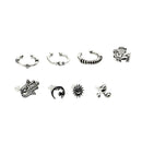 8pcs Women Cuff Earrings Set Antique Silver Sun Fatima Carved Stud Earrings
