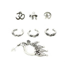 7pcs Antique Silver Moon Stars Elephant Ear Clip Earrings Vintage Piercing