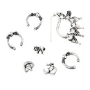 7pcs Antique Silver Moon Stars Elephant Ear Clip Earrings Vintage Piercing