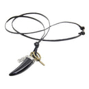 Fashion Pine Animal Tooth Pendant Long Black PU Leahter Sweater Necklace 1Pc