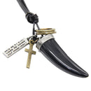 Fashion Pine Animal Tooth Pendant Long Black PU Leahter Sweater Necklace 1Pc