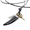 Fashion Pine Animal Tooth Pendant Long Black PU Leahter Sweater Necklace 1Pc