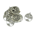 20 Pieces/ Lot Antique Silver Filigree Hollow Leaf Tree Of Life DIY Charms Beads Family Friends Xmas Crafts Gift