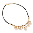 Women Elegant Luxury Lot Multisize Water Drop Crystal Gold Ball Charm Pendant PU Leather Collar Necklace for Party Wedding