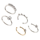 5Pcs Silver Gold Stainless Steel Nose Ring Lip Hoop Studs Ear Screws with Star And Flower Rhinestone Decor Body Jewelry for Women 1mm 18g